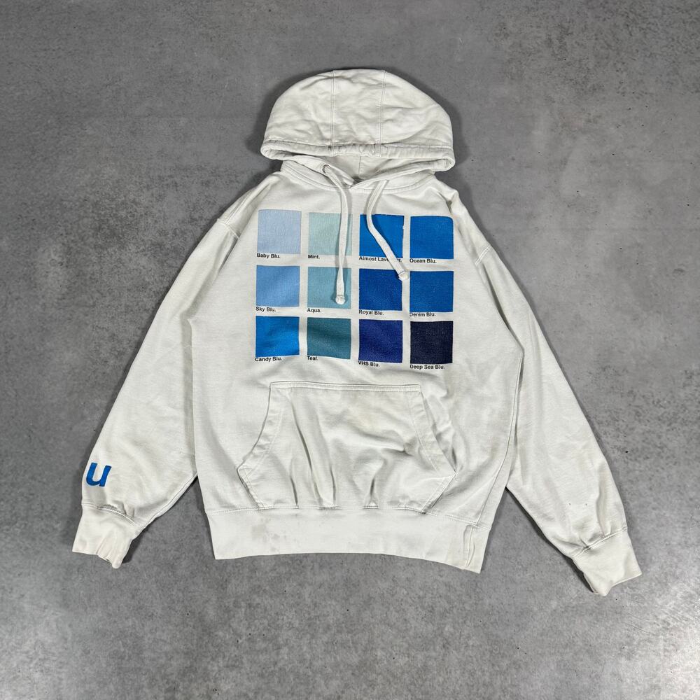 Blu Boy Shades of Blue Color Swatch Graphic Pullover Hoodie White - Size: M